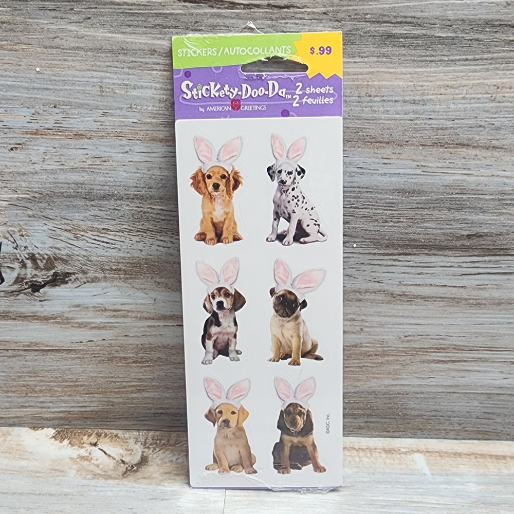 American Greetings Stickety-Doo-Da Puppy Dog Easter Bunny Ear Stickers 2 Sheets